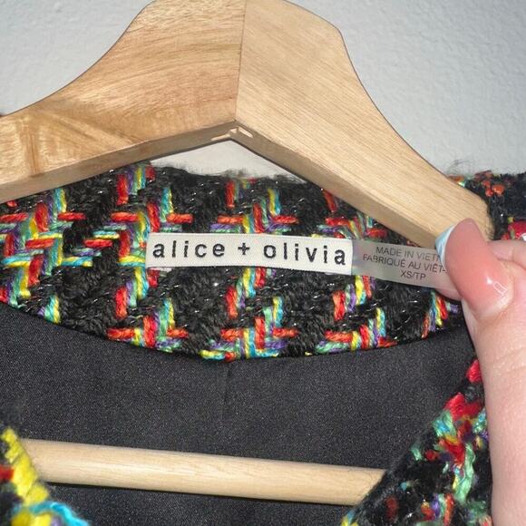 Alice + Olivia Andreas Frayed-Edge Houndstooth Tweed Jacket Size XS Rainbow - Picture 5 of 10